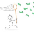 Cartoon stick man catching money