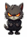 Cartoon sticker evil grey kitten, AI