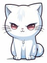 Cartoon sticker evil white kitten on white background isolated, AI