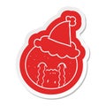 cartoon sticker of a orange wearing santa hat