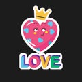 Cartoon sticker pink heart with a crown