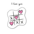 Cartoon sticker with tic tac toe on white background.