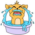 Cartoon stickers of a cat is very sad crying to fill the tub, doodle icon image