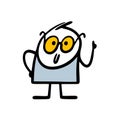 Cartoon stickman in yellow glasses raised his finger and with an intelligent look attracts attention. Vector