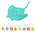 Cartoon stingray crossword for happy kids Royalty Free Stock Photo