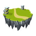 Cartoon Stone Grassy Isometric Island for Game, Vector Illustration