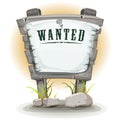 Cartoon Stone Sign With Wanted On Torn Paper