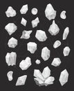 Cartoon stones Icons Set. Illustration of a set of white gems stones, minerals icons for web and app