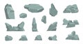 Cartoon stones. Cartoon pile of rocks, gravel elements and granite boulder, flat isometric concrete and coil. Vector 3D Royalty Free Stock Photo