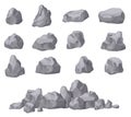 Cartoon Stones. Rock Stone Isometric Set. Granite Boulders, Natural Building Block Shapes. 3d Decoration Isolated Vector