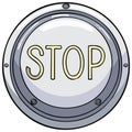 Cartoon stop button illustration with metal frame, light cream letters, and rivets Royalty Free Stock Photo