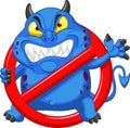 Cartoon Stop virus - blue virus in red alert sign