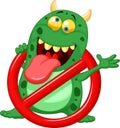 Cartoon Stop virus - green virus in red alert sign