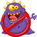 Cartoon Stop virus - purple virus in red alert sign