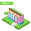 Cartoon store, shop, cafe. Vector illustration. Isometric icon, city infographic element, gaming design