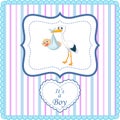 Cartoon stork with baby boy card