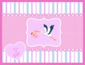 Cartoon stork with baby girl card