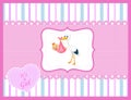 Cartoon Stork With Baby Girl Card