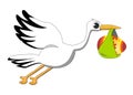 Cartoon Stork Bringing Decorated Egg Royalty Free Stock Photo