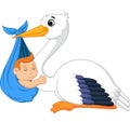 Cartoon stork carrying baby