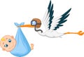 Cartoon Stork carrying baby Royalty Free Stock Photo