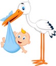 Cartoon stork carrying baby Royalty Free Stock Photo