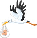 Cartoon stork carrying baby Royalty Free Stock Photo