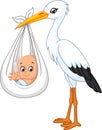 Cartoon stork carrying baby Royalty Free Stock Photo