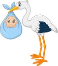 Cartoon stork carrying baby Royalty Free Stock Photo