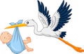 Cartoon stork carrying baby Royalty Free Stock Photo