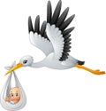 Cartoon stork carrying baby Royalty Free Stock Photo