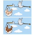 Cartoon stork flying with baby