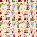 Cartoon story people seamless pattern