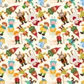 Cartoon story people seamless pattern