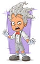 Cartoon strange crazy scientist with red bow tie