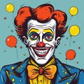 Cartoon strange scary grinning Clown with sinister smile Vector