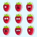 Cartoon strawberry cute character face sticker.