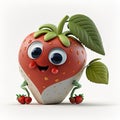 a cartoon strawberry with eyes, nose, and arms holding a green leaf. Royalty Free Stock Photo