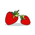 Cartoon strawberry with leaves and shadow isolated on white background. Royalty Free Stock Photo