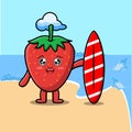 cartoon strawberry play surfing with surfing board