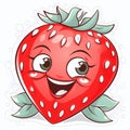 Cartoon strawberry smiling at everyone, cheerful illustration, sticker
