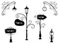 Cartoon street lamps and signboards