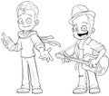 Cartoon street musicians with guitar character vector set