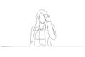 Cartoon of stress businesswoman worker feeling headache exhausted and unhappy. Single line art style