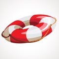 Cartoon striped sea lifebuoy icon. Vector illustration