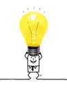 Cartoon Strong Businessman Carrying a Big Yellow light Bulb