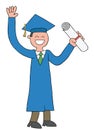 Cartoon student graduated and holding diploma, vector illustration