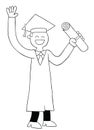 Cartoon student graduated and holding diploma, vector illustration