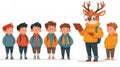 Cartoon students with deer Royalty Free Stock Photo