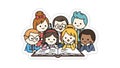 Cartoon Students Studying Together, Group Learning Illustration Royalty Free Stock Photo